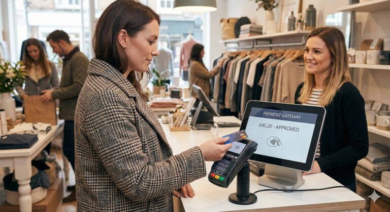 Customer making a payment at a retail payment gateway